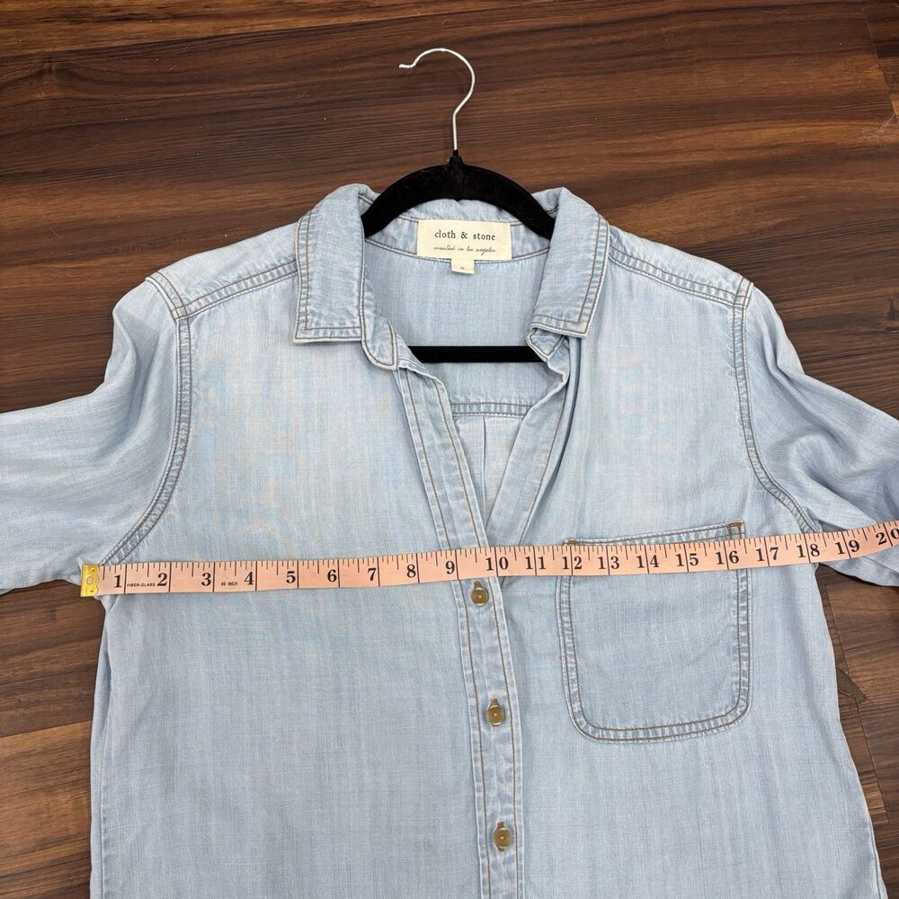 Cloth & Stone Anthropologie Sz Small Blue Chambray Denim Button Down Top Tencel - Picture 7 of 9